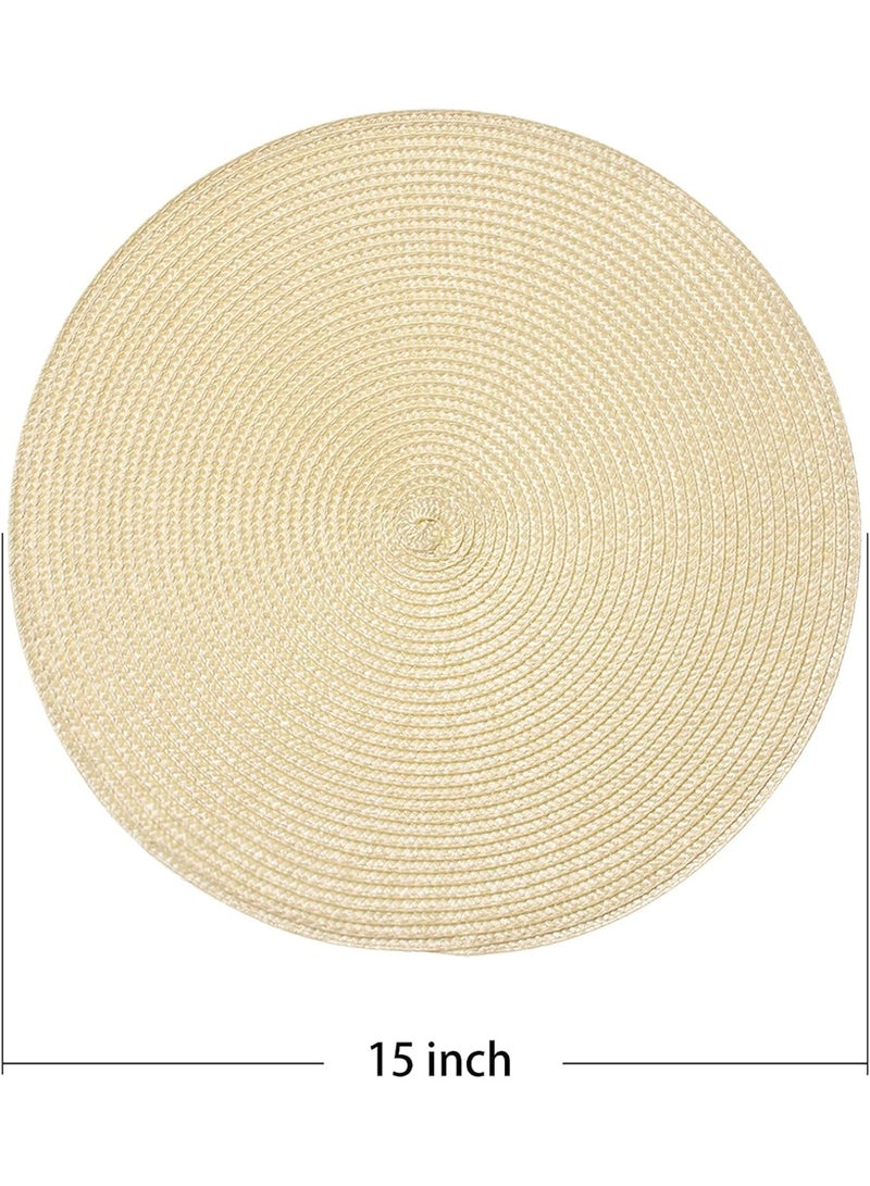 jaexest Round Braided Placemats Set of 6 – Natural Woven Heat Resistant Table Mats, 15 Inch for Dining Table (Beige) - Image 2